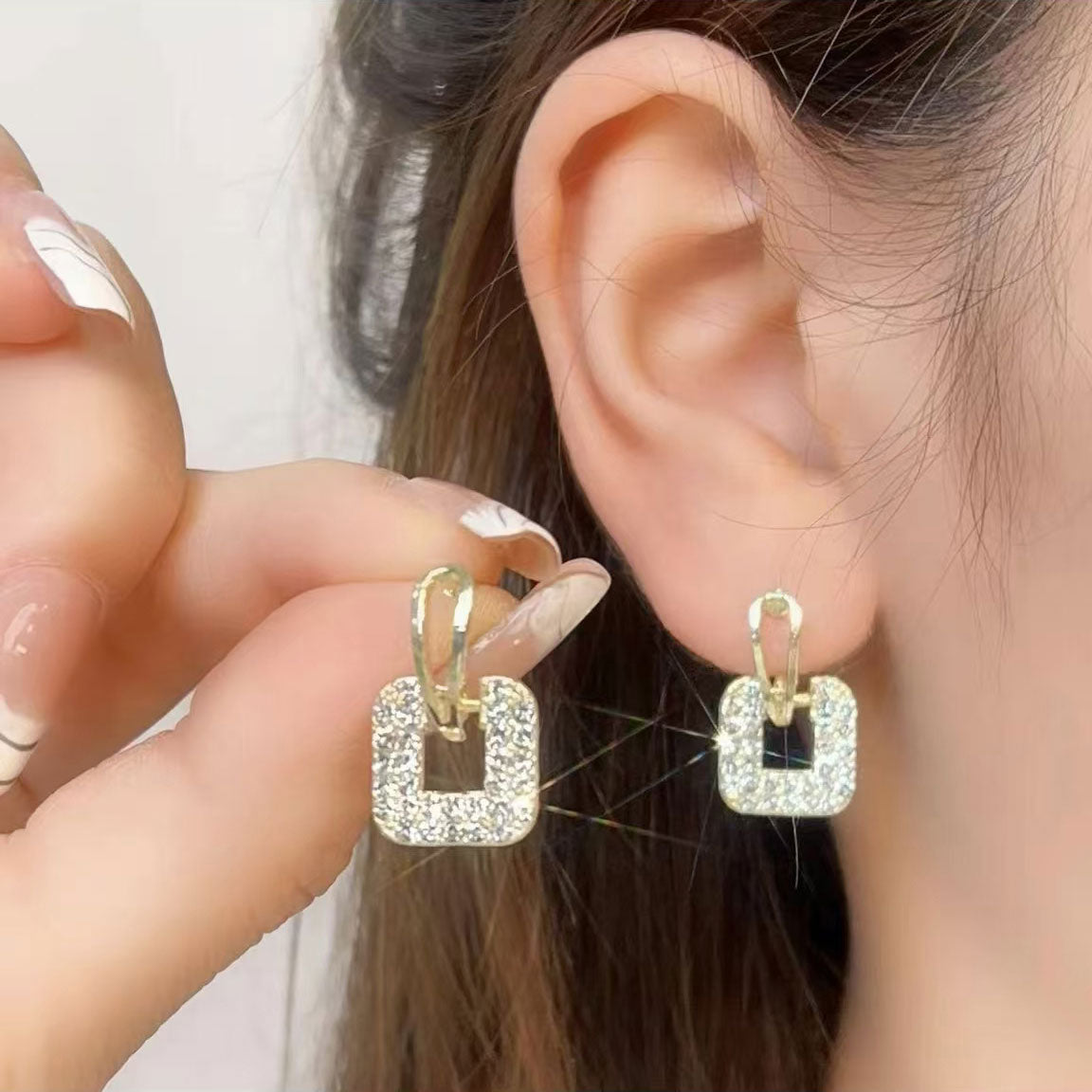 Square Geometric Diamond Earrings