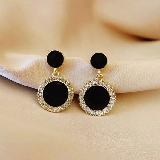 Korean style black round earrings 