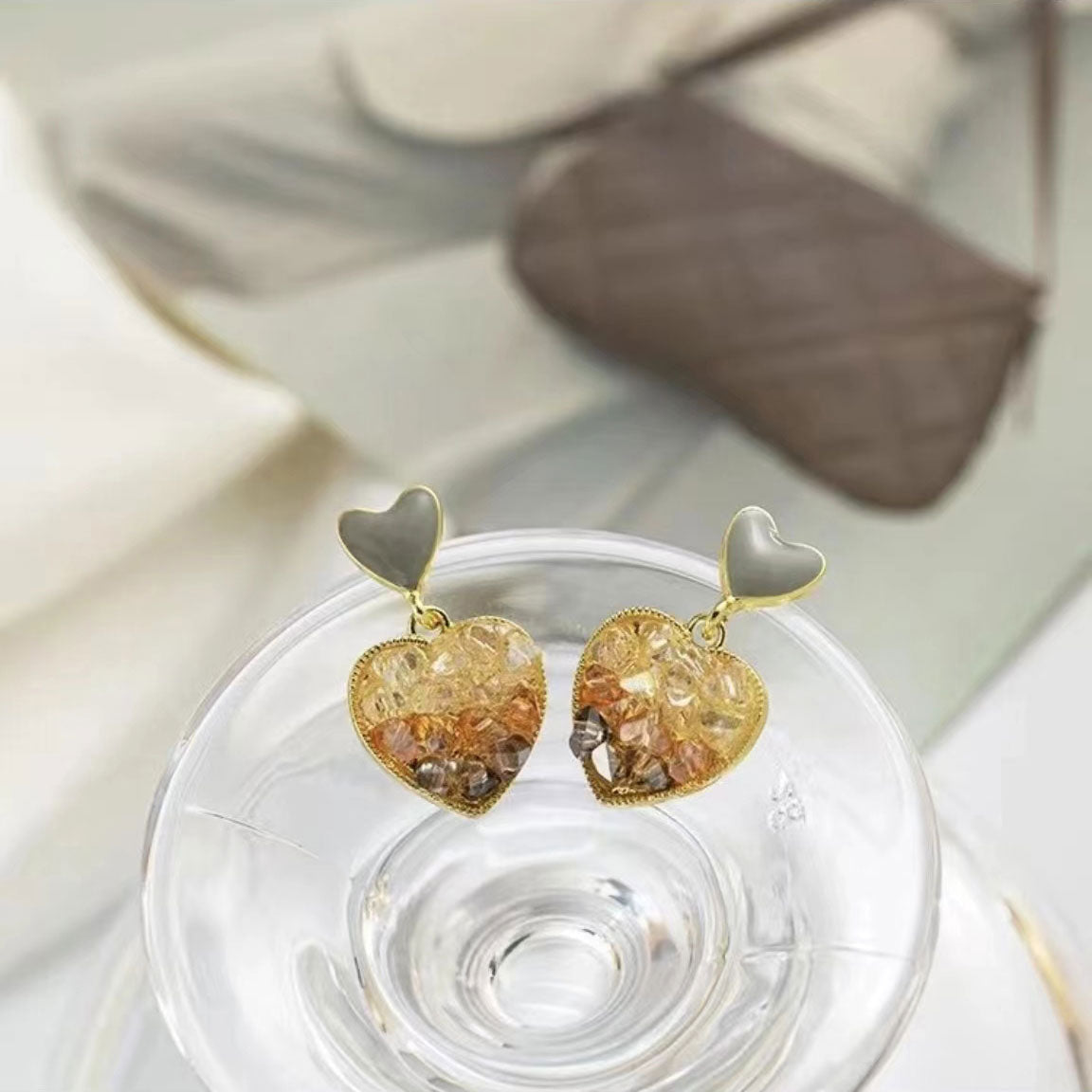 Korean style heart shaped crystal earrings 