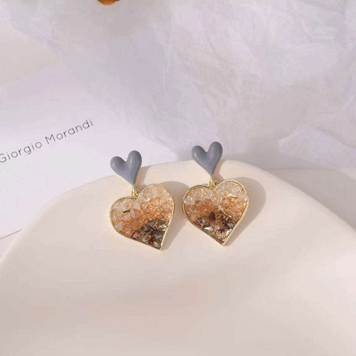 Korean style heart shaped crystal earrings 