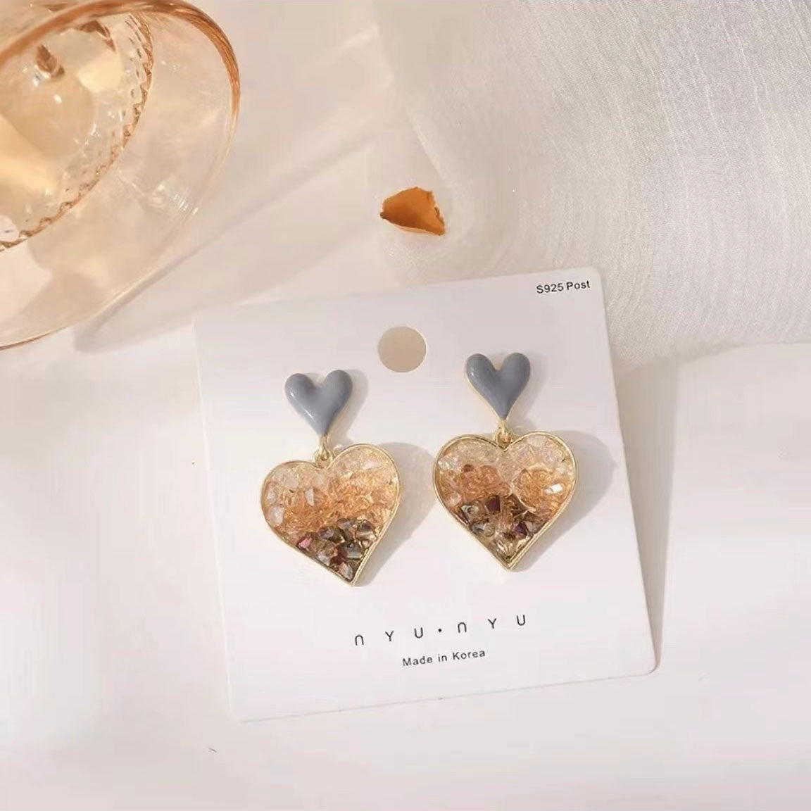 Korean style heart shaped crystal earrings 