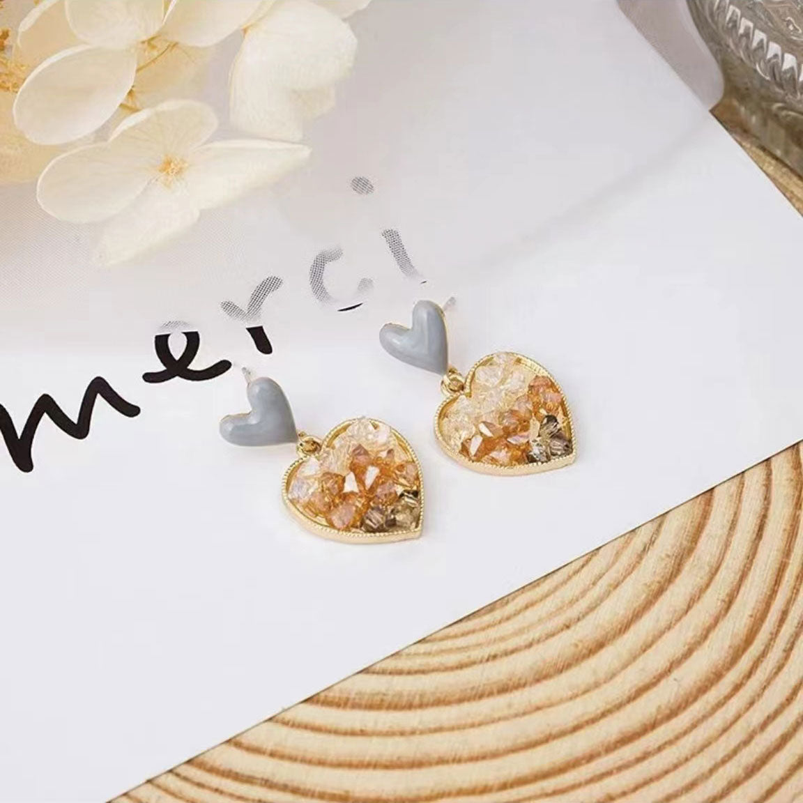 Korean style heart shaped crystal earrings 