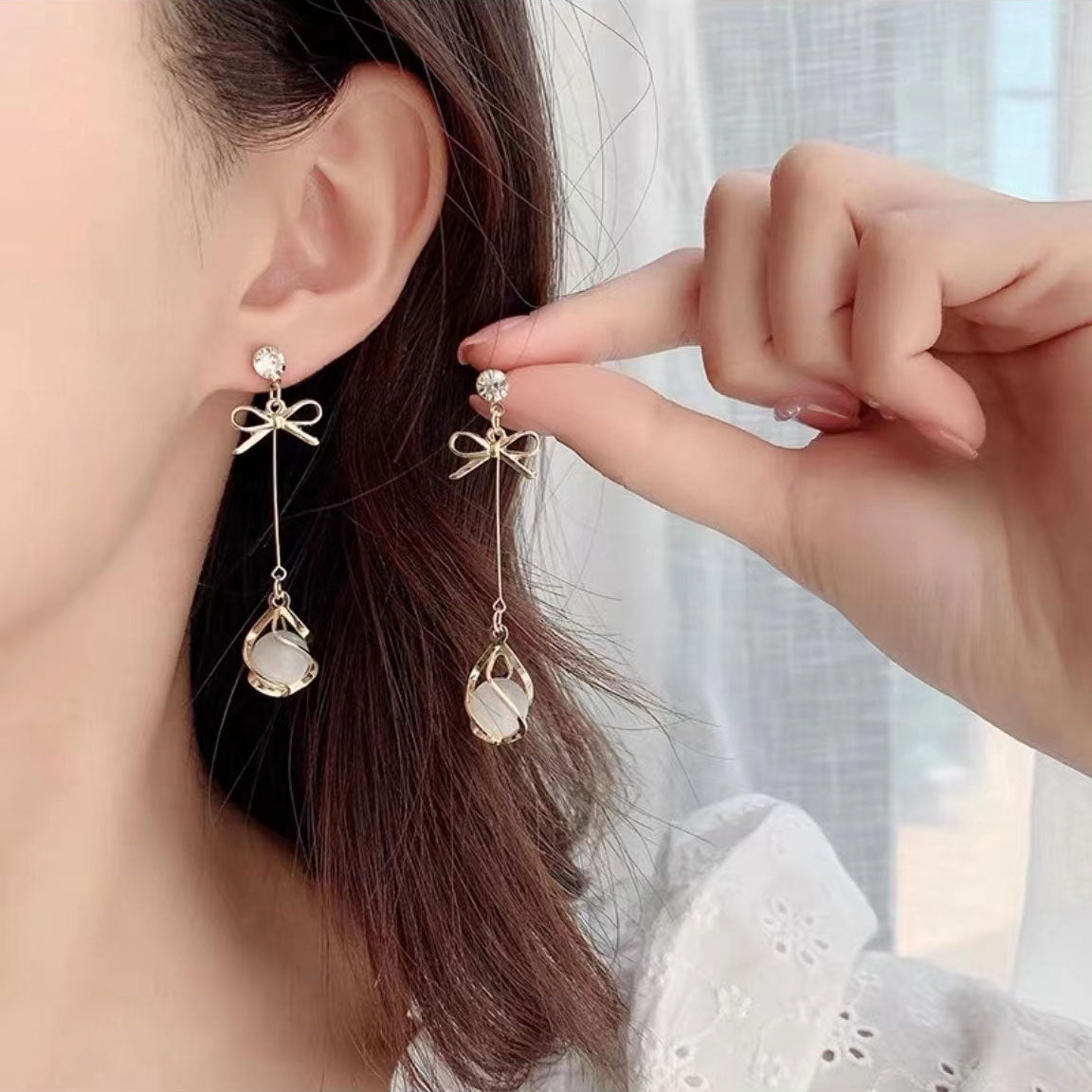 Korean style long cat eye earrings