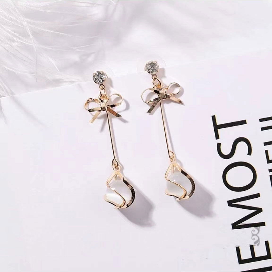 Korean style long cat eye earrings