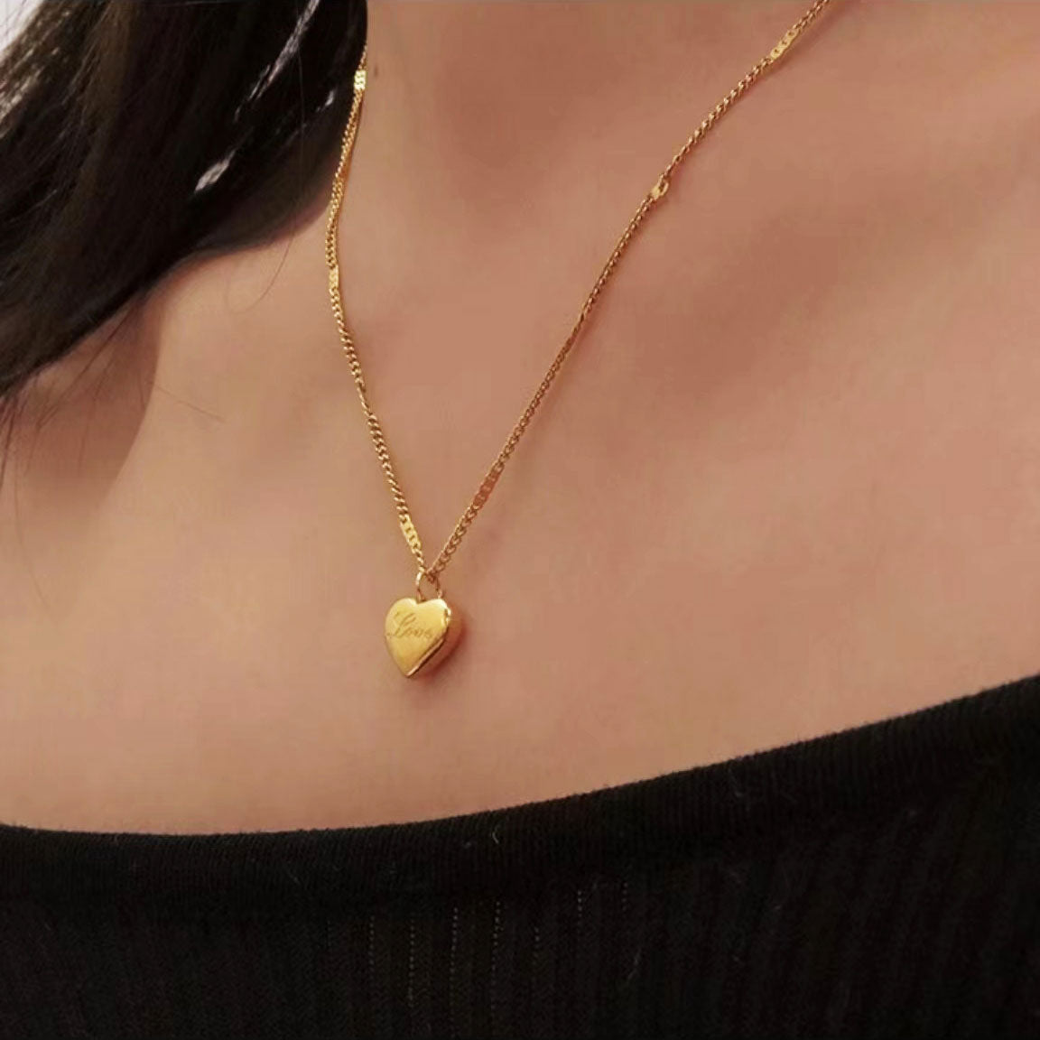 Gold Alphabet Heart Shape Necklace