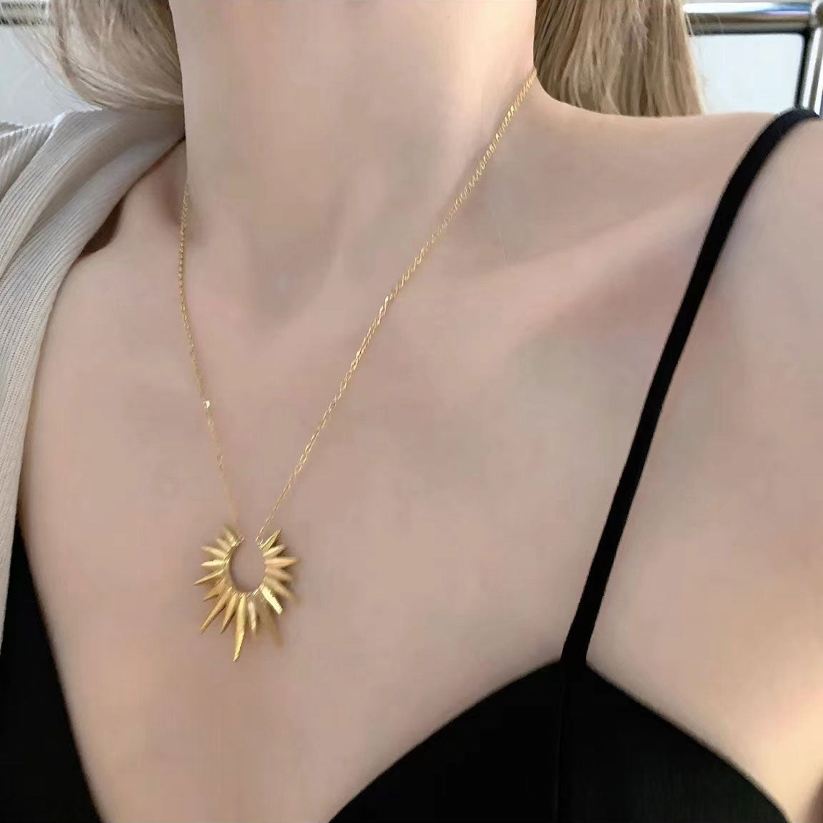 American style gold sun necklace