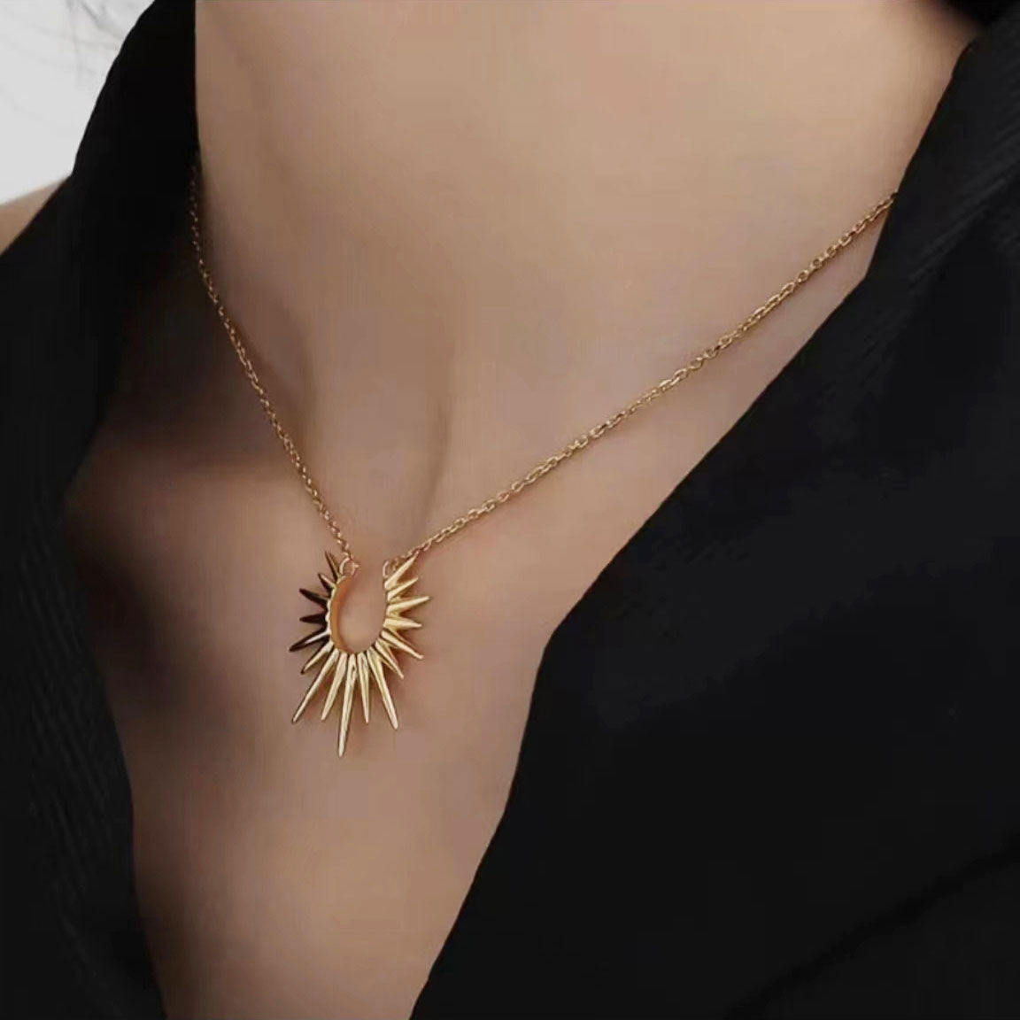 American style gold sun necklace