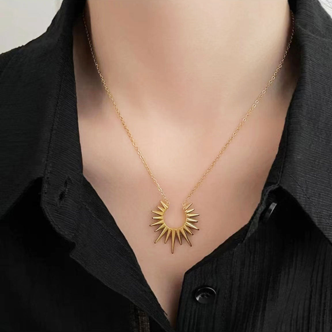 American style gold sun necklace