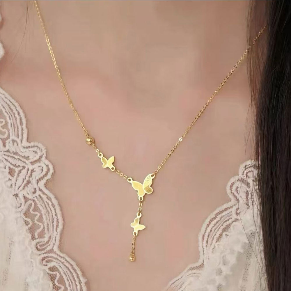 Gold Butterfly Tassel Necklace